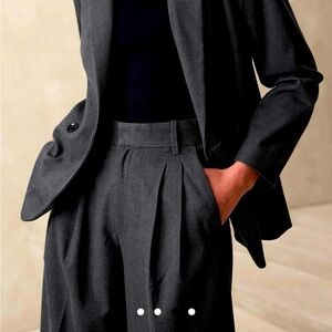 Banana Republic Wide Leg High Rise Flannel Trousers,  Coal Black Heather, Size 8